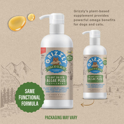 Grizzly Pet ProductsAlgal Plus Omega 3-6-9 Food Supplement for Dogs and Cats, 16 Ounce Bottle