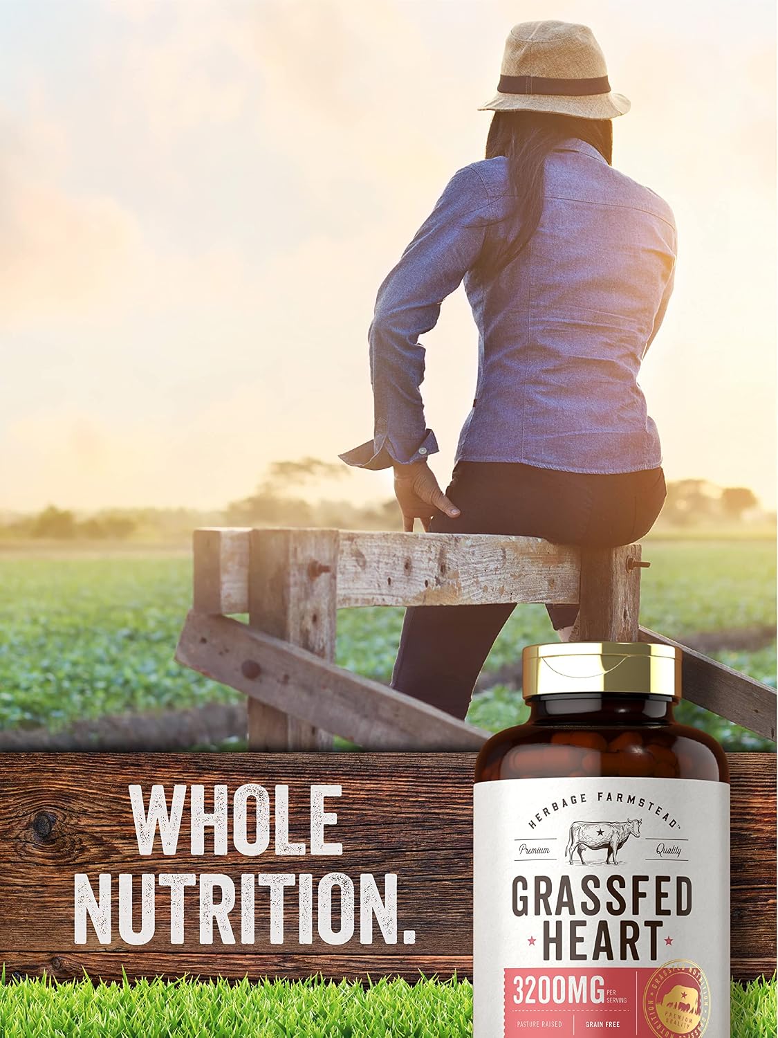 Carlyle Grass Fed Beef Heart Supplement - 3200mg - 200 Count - Desiccated Pasture Raised Bovine Capsules - Non-GMO, Gluten-free - görsel 6