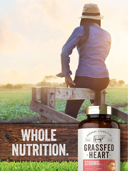 Carlyle Grass Fed Beef Heart Supplement - 3200mg - 200 Count - Desiccated Pasture Raised Bovine Capsules - Non-GMO, Gluten-free