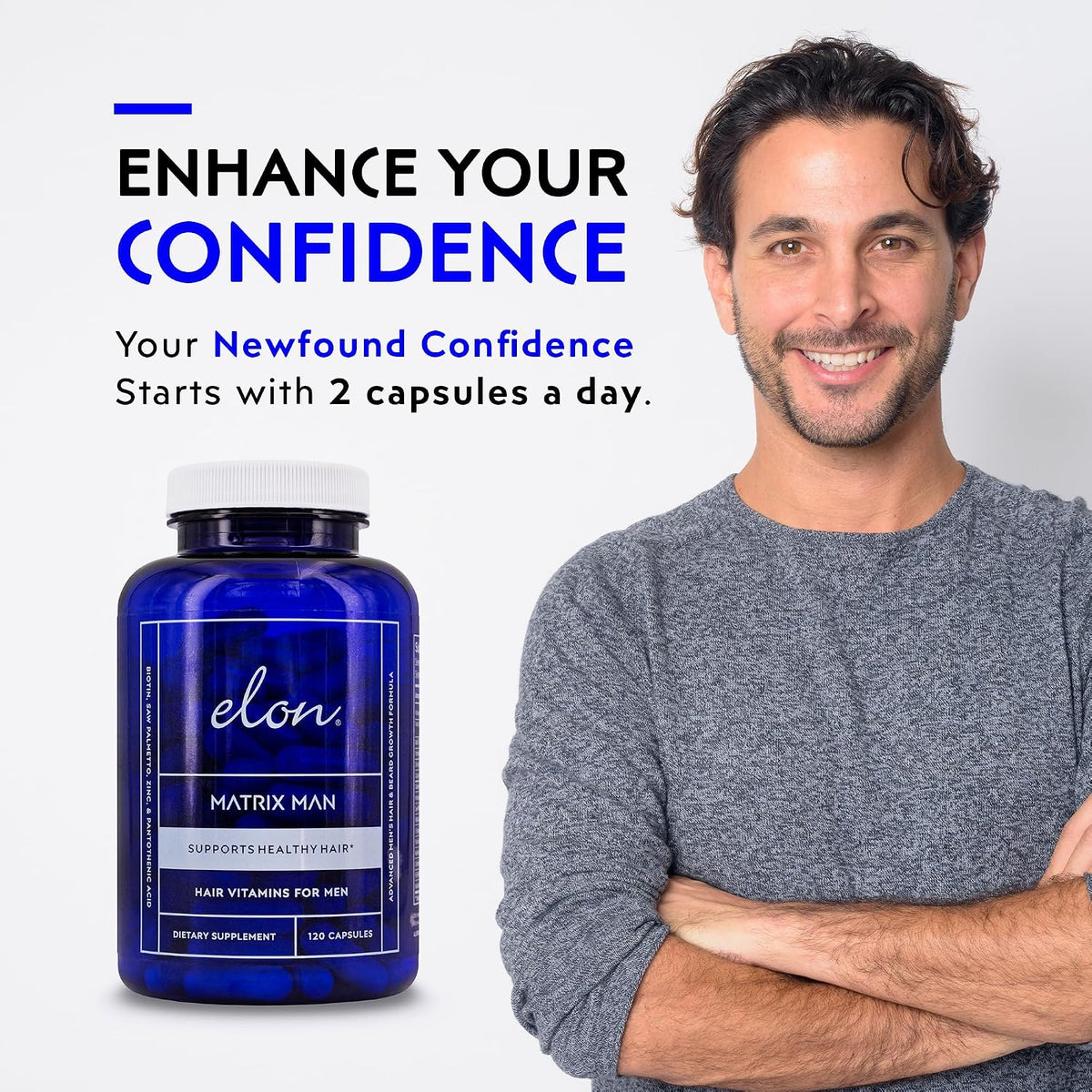Elon Matrix Man - 60 Day Supply - Hair Growth Vitamins for Men – Saw Palmetto & Biotin – Advanced Formula – Supports Normal Hair Maintenance – (120 Capsules) - görsel 3