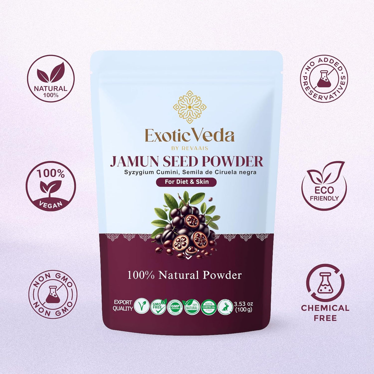 Exotic Veda Jamun Seed Powder – 100% Pure Eugenia Jambolana | Java Plum Seed Powder | Vegan, Gluten-free, Non-GMO – 100g - görsel 7