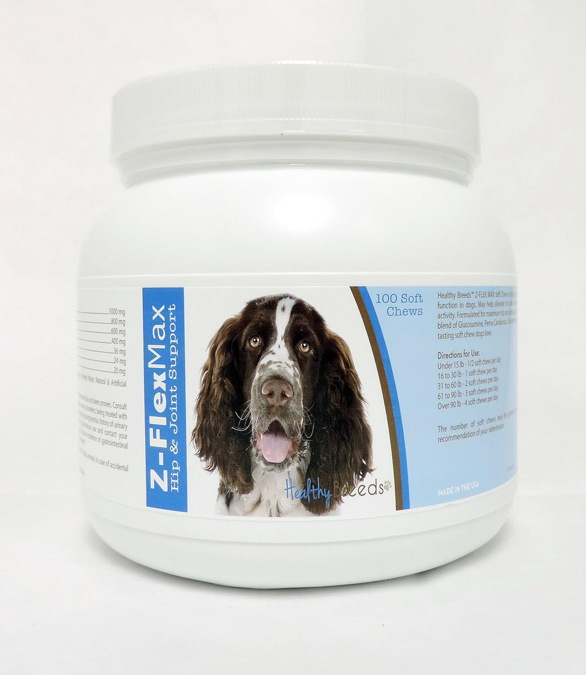 Healthy Breeds English Springer Spaniel Z-Flex Max + Glucosamine + Chondroitin + Omegas – Hip & Joint Support – 100 Bacon Flavoured Soft Chews - görsel 1