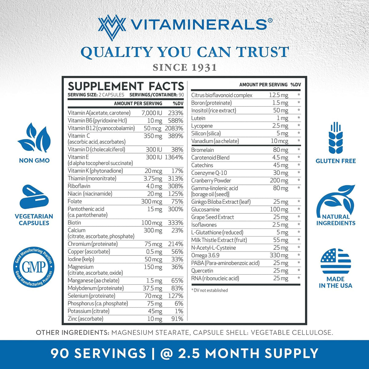 Vitaminerals CombAdult Comprehensive Vitamin & Mineral Formula (180 Veggie Capsules) - görsel 3
