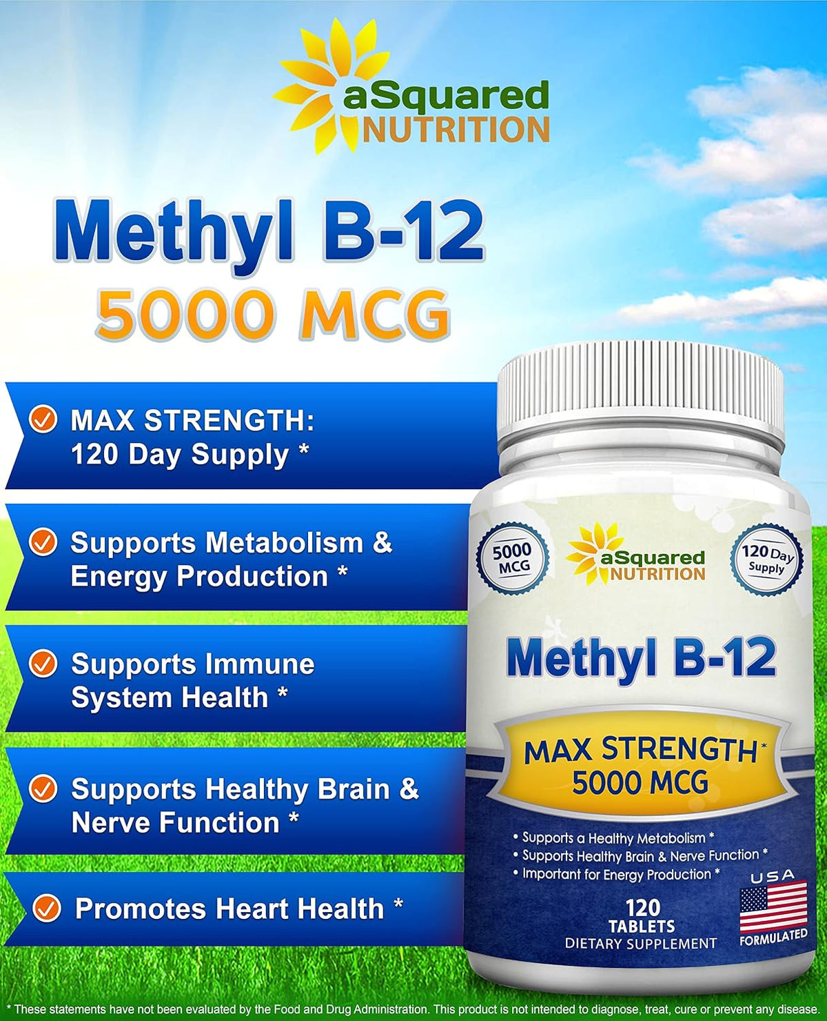 aSquared Nutrition Vitamin B12 5000mcg with Methylcobalamin - 120 Tablets - görsel 2