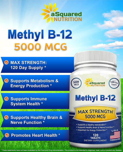 aSquared Nutrition Vitamin B12 5000mcg with Methylcobalamin - 120 Tablets