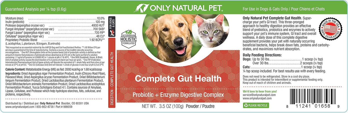 Only Natural Pet Complete Gut Health Complex – Probiotics & Digestive Enzyme Supplement for Dogs and Cats (99 g Powder) - görsel 5
