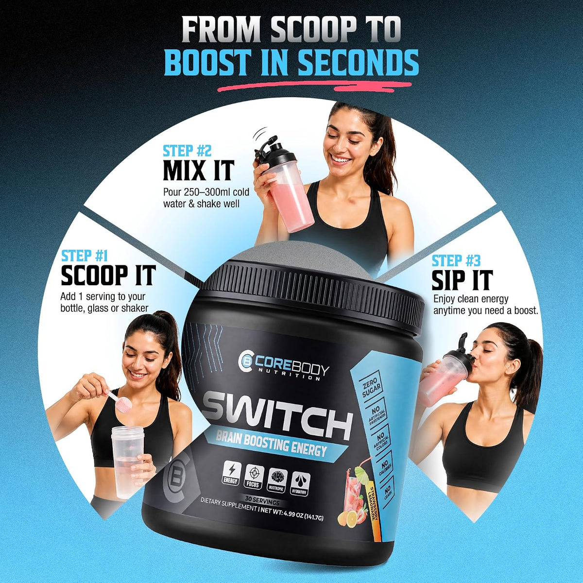 Switch Nootropic Brain Supplement - Memory & Focus Drink Mix, Sugar-Free - görsel 3
