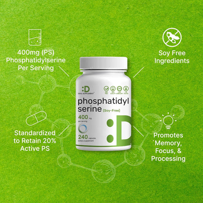 Phosphatidylserine Supplement - 400mg, 240 Capsules - Soya-free Sunflower Lecithin
