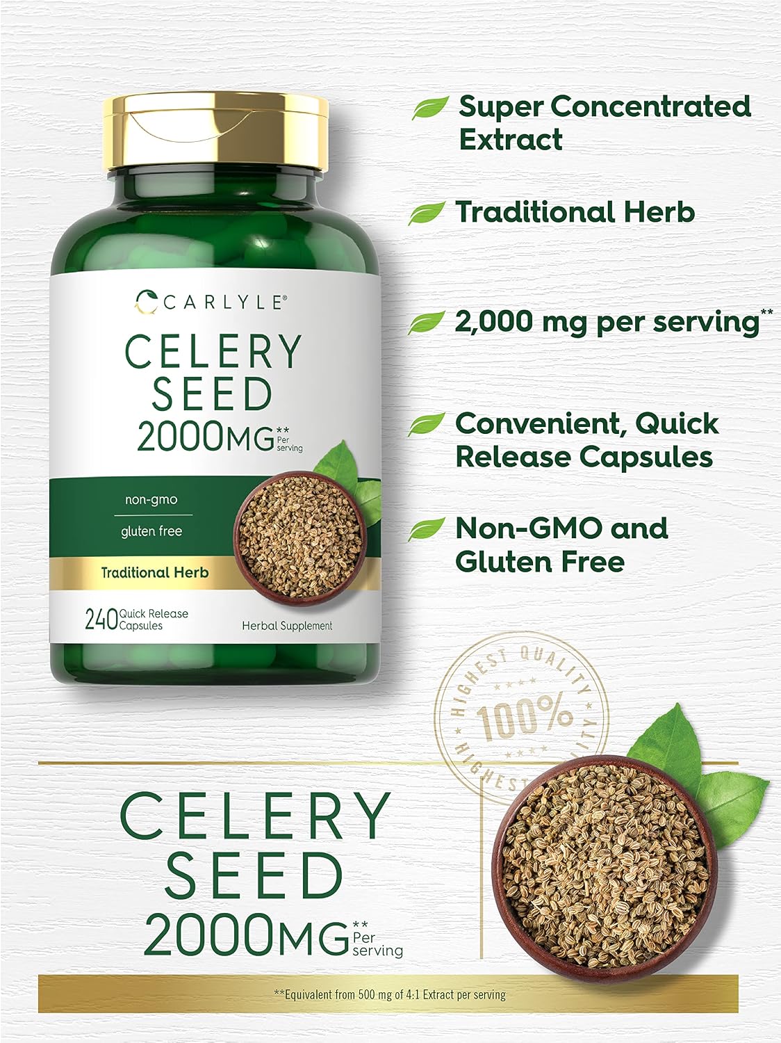 Carlyle Celery Seed Extract Capsules | 240 Count | Traditional Herbal Supplement | Non-GMO and Gluten-free Formula - görsel 3