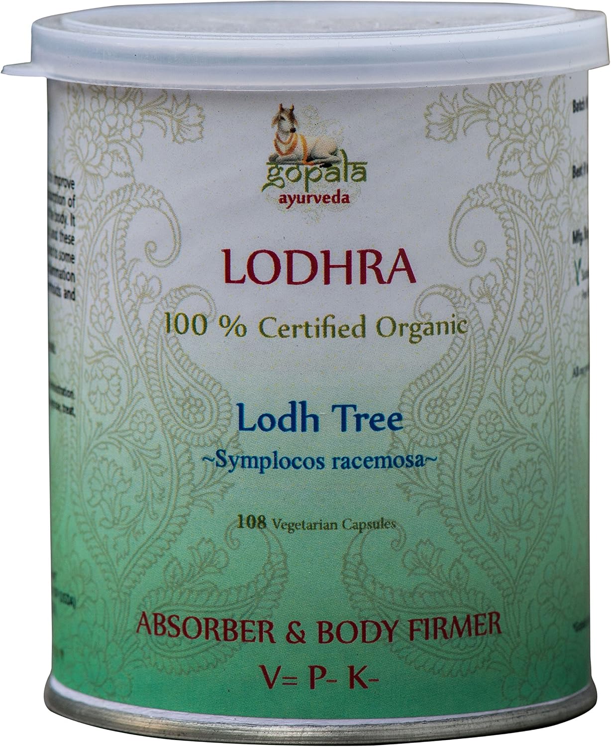 Gopala Ayurveda Lodhra Capsules (Symplocos racemosa) - 108 Veggie Caps, 500mg Each - Certified Organic - görsel 1