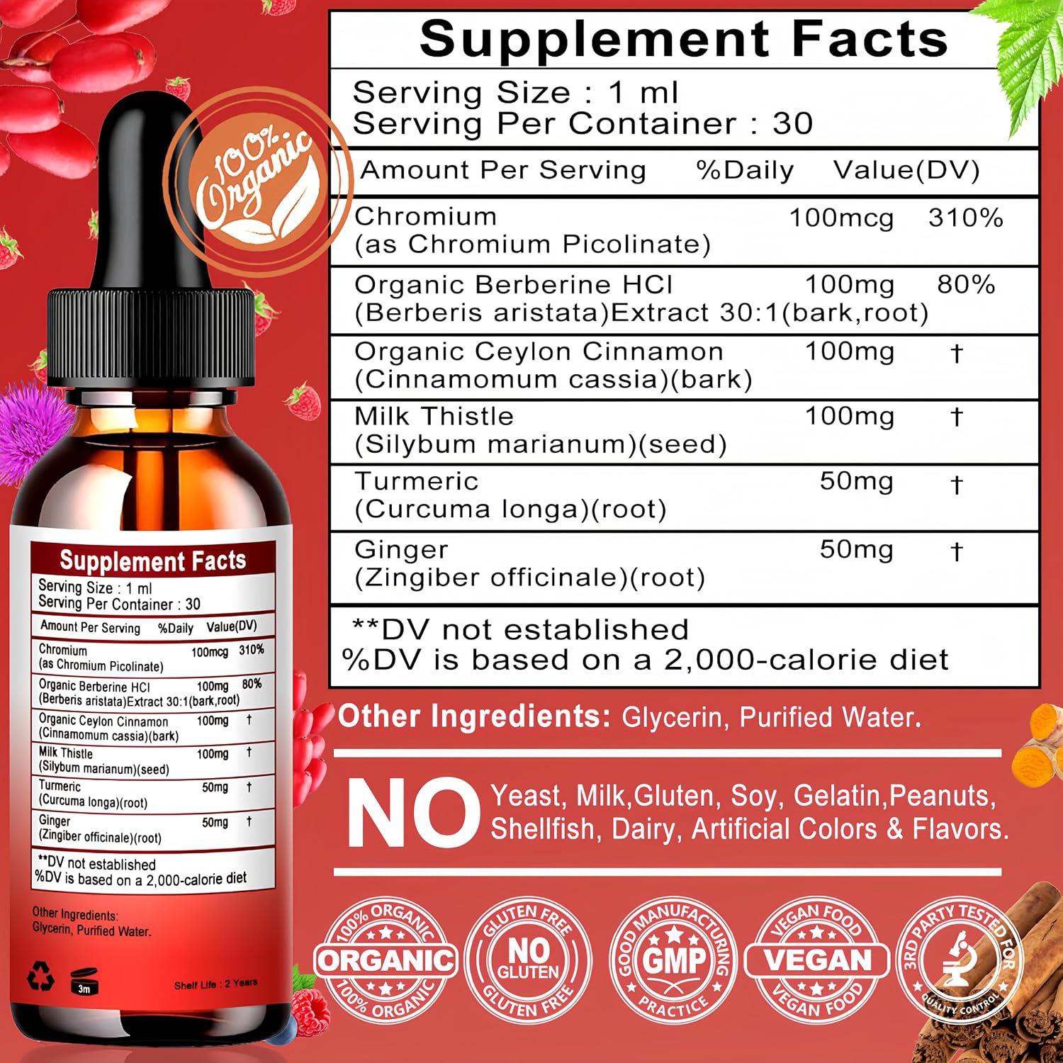 Vita Letuo Berberine Drops, High Absorption 6-in-1 Liquid Berberine Supplement with Ceylon Cinnamon, Milk Thistle, Turmeric and Ginger, 30 Servings - görsel 7
