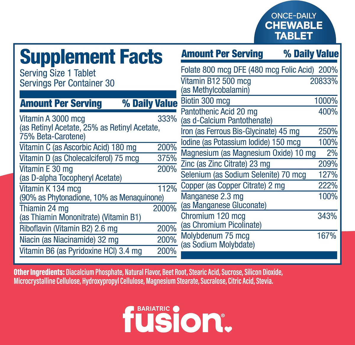 Bariatric Fusion One Per Day Bariatric Multivitamin with Iron Chewable – Citrus Berry Flavour – Non-GMO – 30 Count - görsel 4