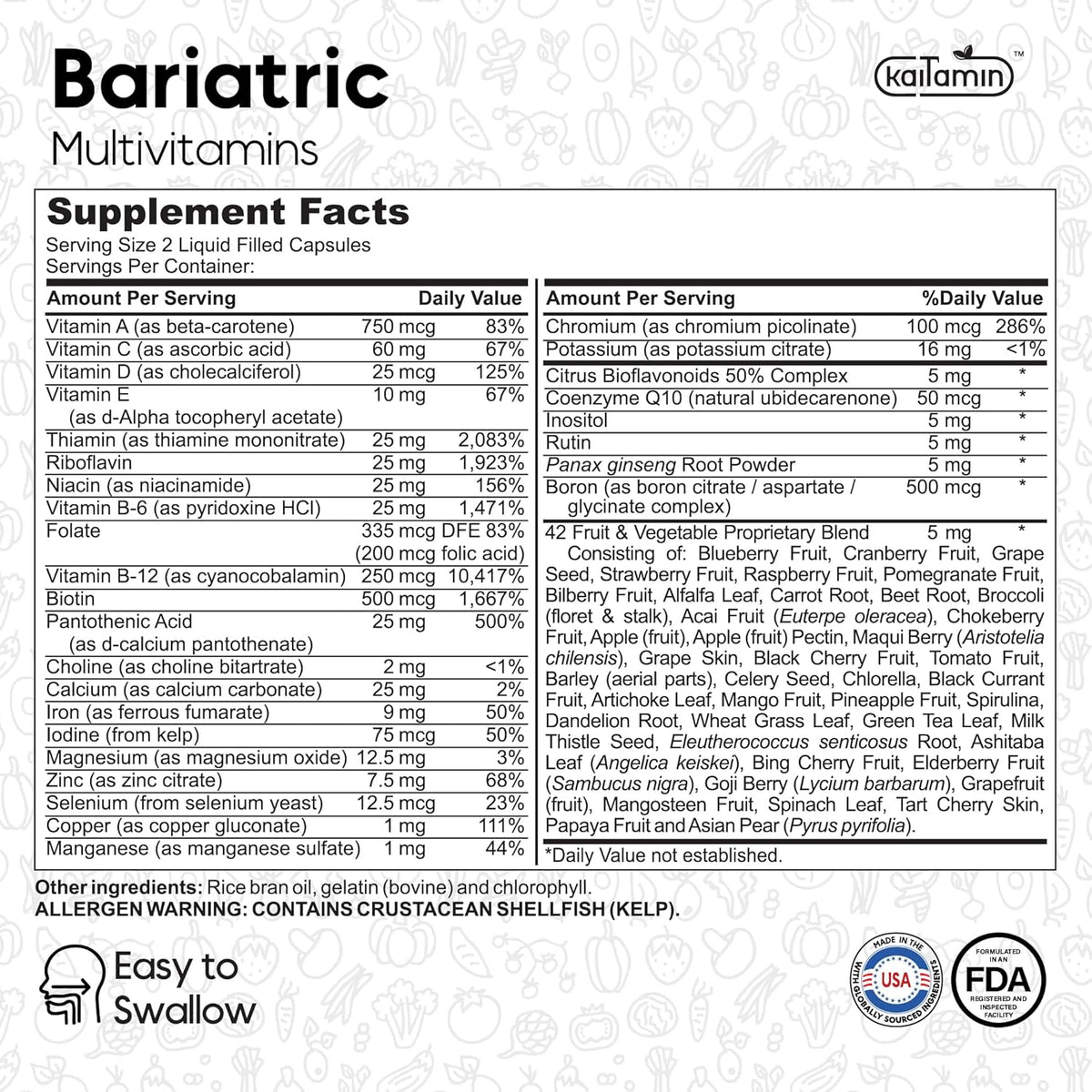 Kaitamin Bariatric Multivitamin with Iron – NSF Certified – 120 Liquid Capsules (60-Day Supply) - görsel 9