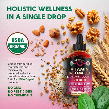 Organic Vitamin B-Complex Liquid Drops – Natural Berry Flavour (2 fl oz)