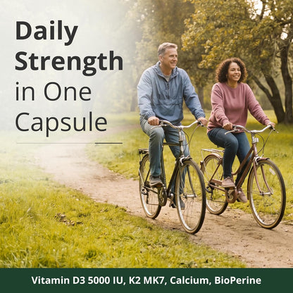 Vitamin D3 K2 Calcium Supplement – Bone, Muscle & Immune Support – 60 Capsules