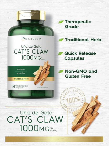 Carlyle Cat's Claw Herb Capsules 1000mg - Uncaria Tomentosa - Non-GMO, Gluten-free (180 Capsules)