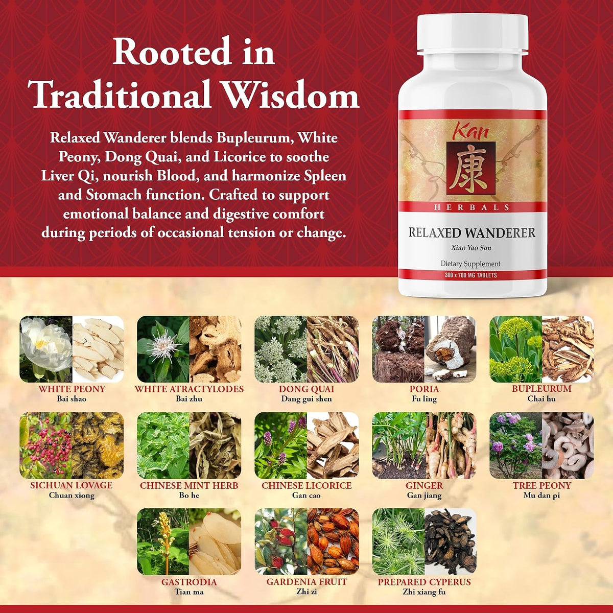 Kan Herbs Relaxed Wanderer Tablets – Traditional Chinese Herbal Blend (300 Tablets) - görsel 4
