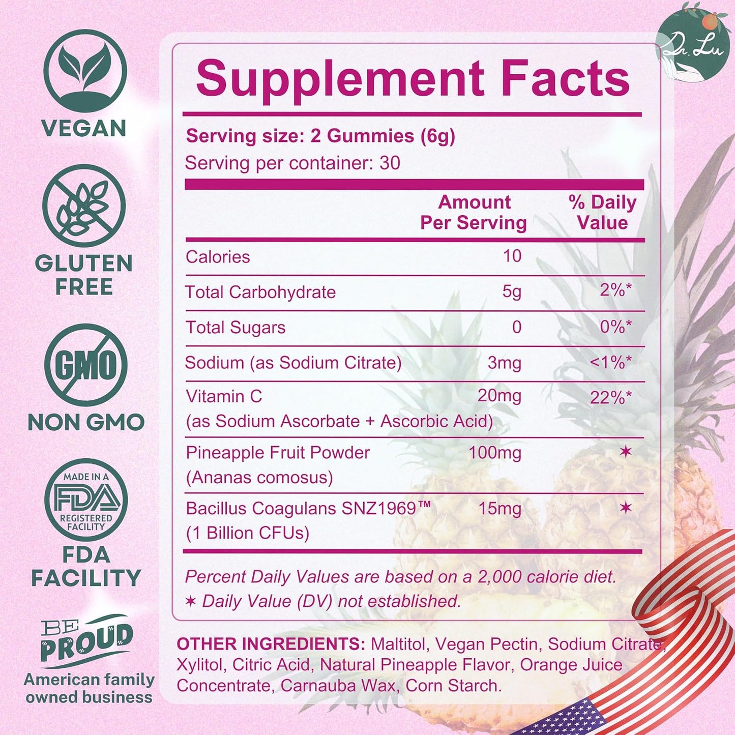 Dr. Lu Happy Girl Feminine Balance Gummies – Pineapple Gummies for Women pH Balance with Probiotics & Immune Support, Sugar-Free, Vegan – 60 Count - görsel 8