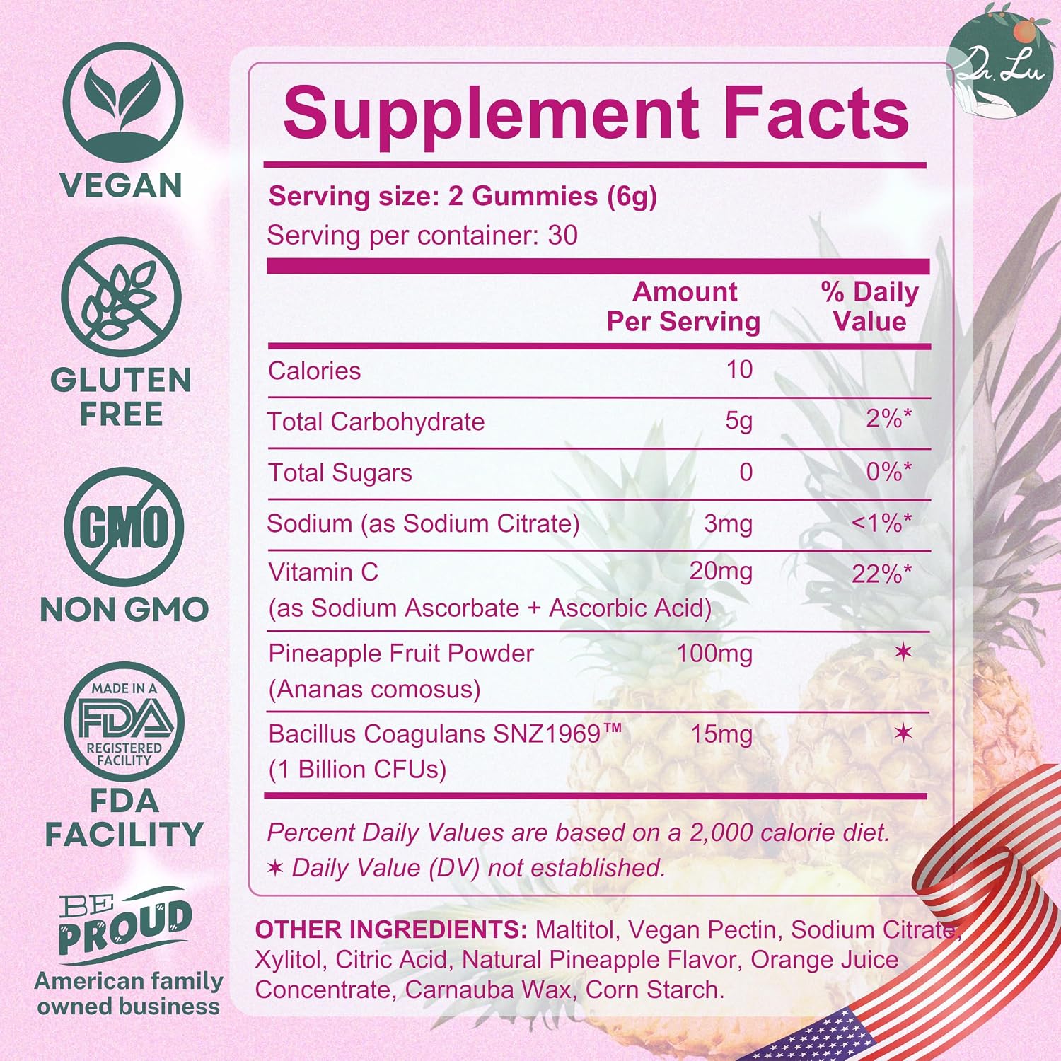 Dr. Lu Happy Girl Feminine Balance Gummies – Pineapple Gummies for Women pH Balance with Probiotics & Immune Support, Sugar-Free, Vegan – 60 Count - görsel 8