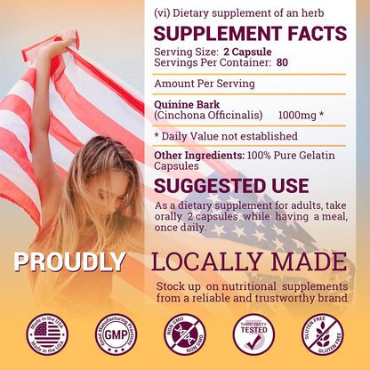 HERBALICIOUS Quinine Capsules - Cinchona Officinalis Bark Food Supplement for Leg Comfort & Digestive Support, 500 mg, 160 Capsules