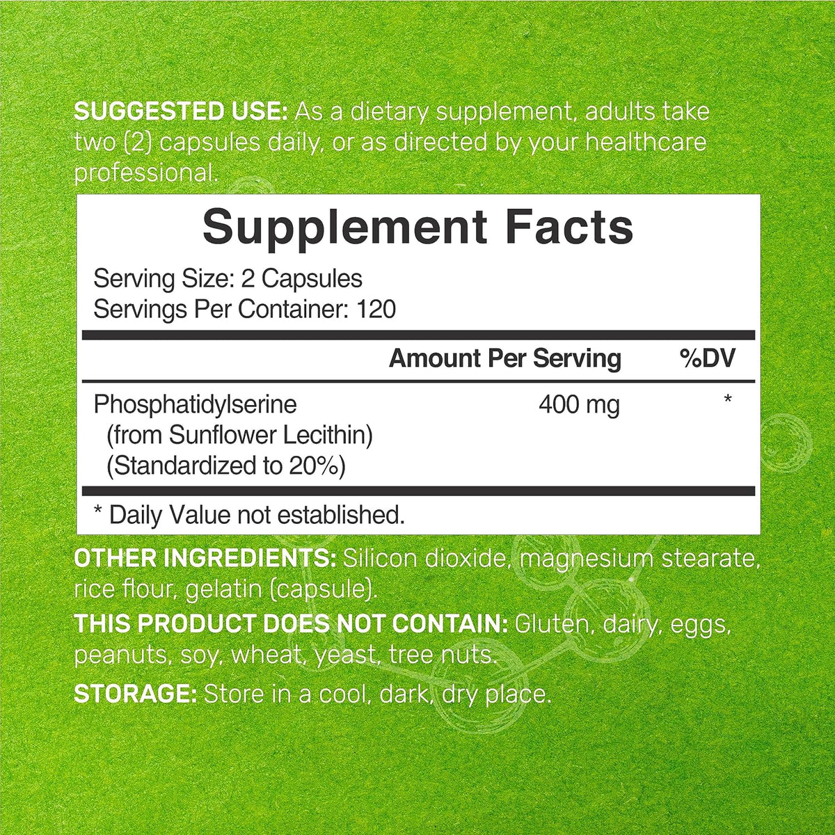 Phosphatidylserine Supplement - 400mg, 240 Capsules - Soya-free Sunflower Lecithin - görsel 2