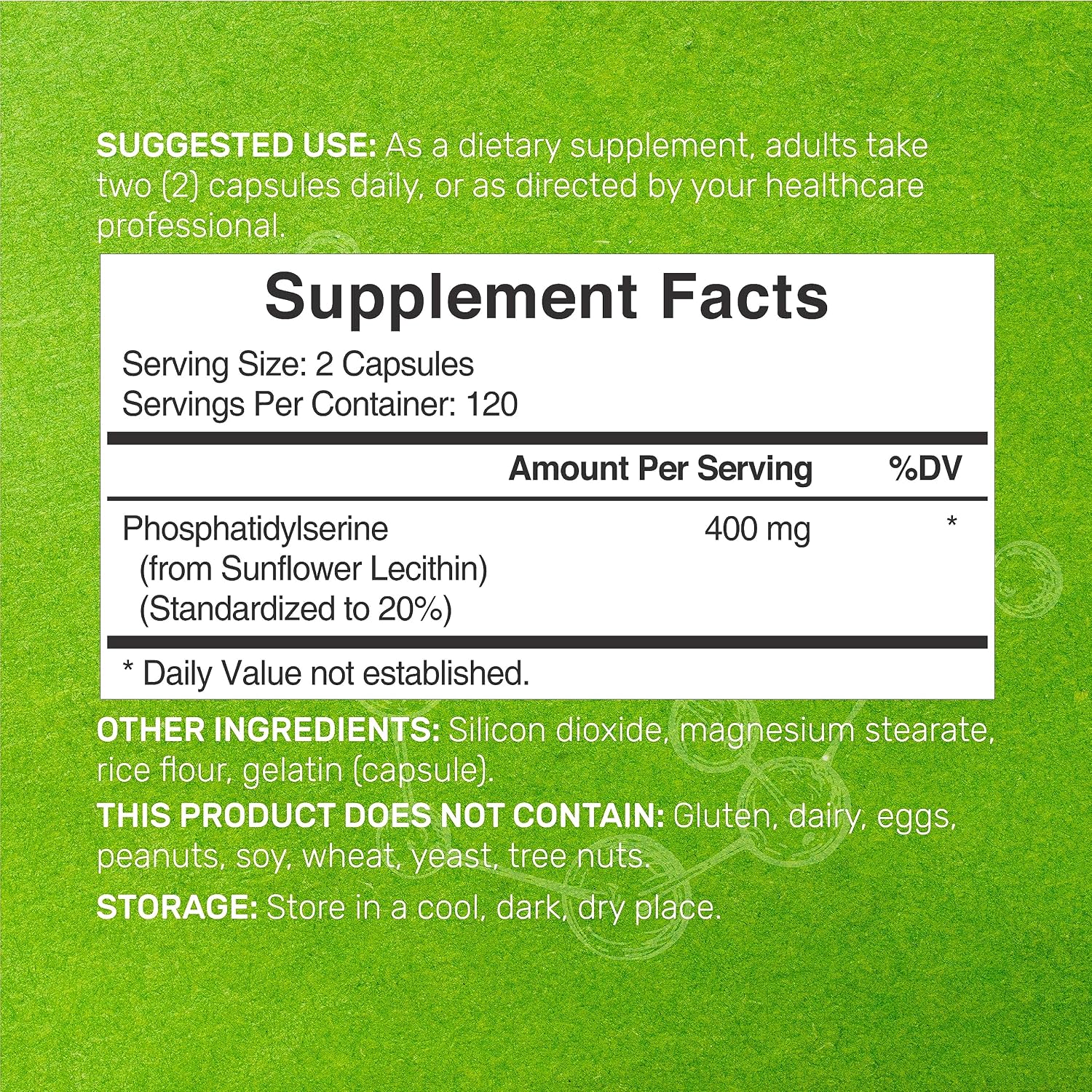 Phosphatidylserine Supplement - 400mg, 240 Capsules - Soya-free Sunflower Lecithin - görsel 2