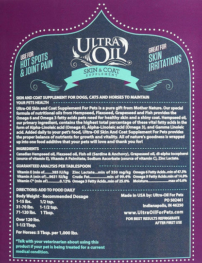 Ultra Oil Skin and Coat Supplement for Dogs & Cats - Hemp Seed, Flaxseed, Grape Seed & Fish Oil Blend (236 ml)