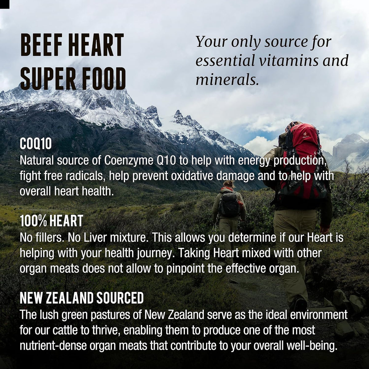 One Earth Health Grass-fed Beef Heart - New Zealand Sourced Heart. 3,000 mg per Serving, 200 Capsules - görsel 3