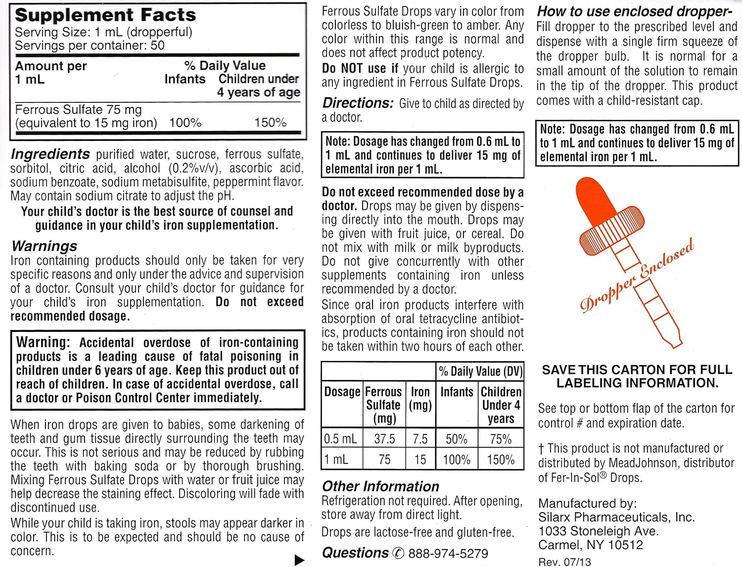 Lannett Ferrous Sulphate Drops 50 mL Iron Supplement Peppermint Flavour 50 mL per Bottle Pack of 6 - görsel 2