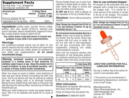 Lannett Ferrous Sulphate Drops 50 mL Iron Supplement Peppermint Flavour 50 mL per Bottle Pack of 6