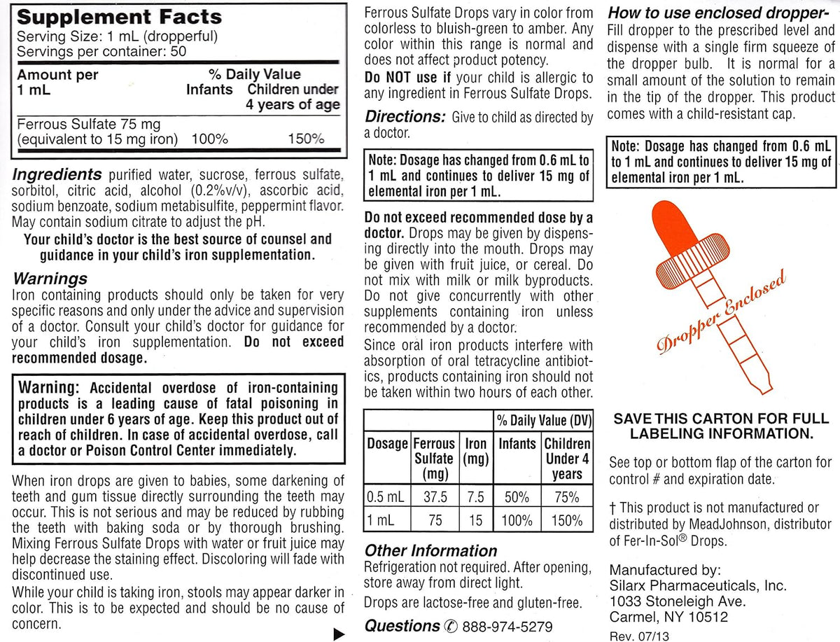 Lannett Ferrous Sulphate Drops 50 mL Iron Supplement Peppermint Flavour (Pack of 6) - görsel 2