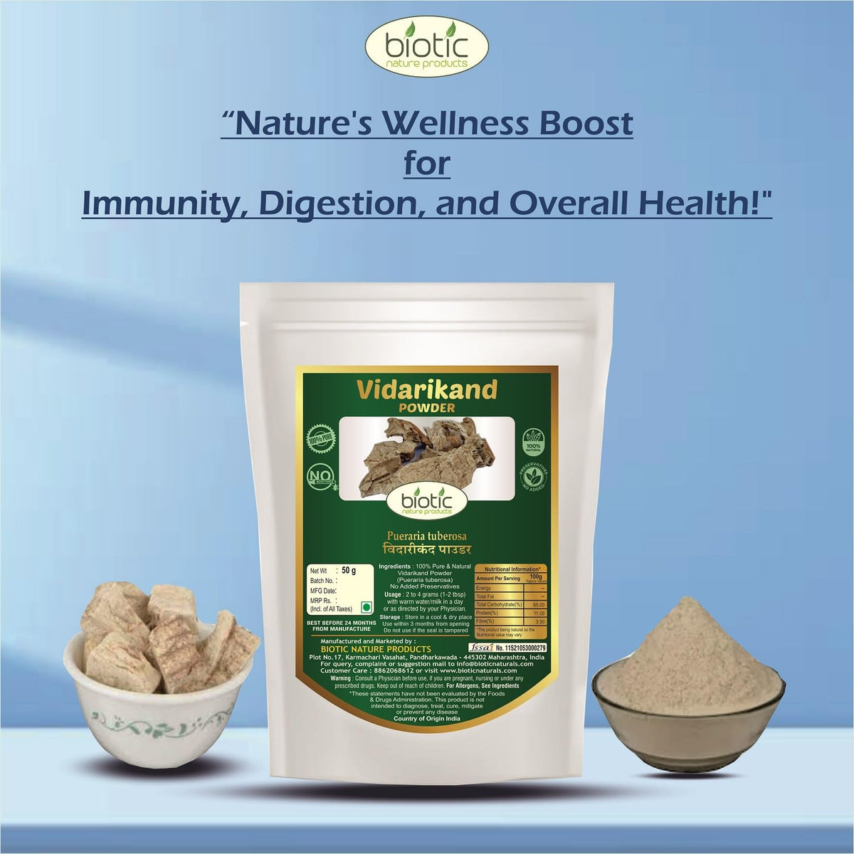 Biotic Safed Musli, Ashwagandha, Shatavari, Gokhru, Vidarikand & Kaunch Seed Powder - 300g (50g each) - görsel 7