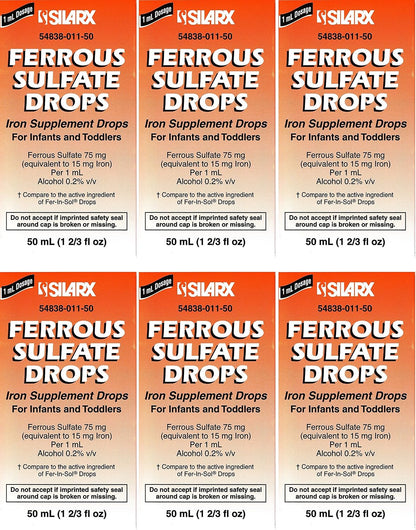 Lannett Ferrous Sulphate Drops 50 mL Iron Supplement Peppermint Flavour (Pack of 6)