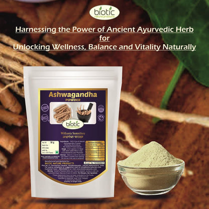 Biotic Safed Musli, Ashwagandha, Shatavari, Gokhru, Vidarikand & Kaunch Seed Powder - 300g (50g each)