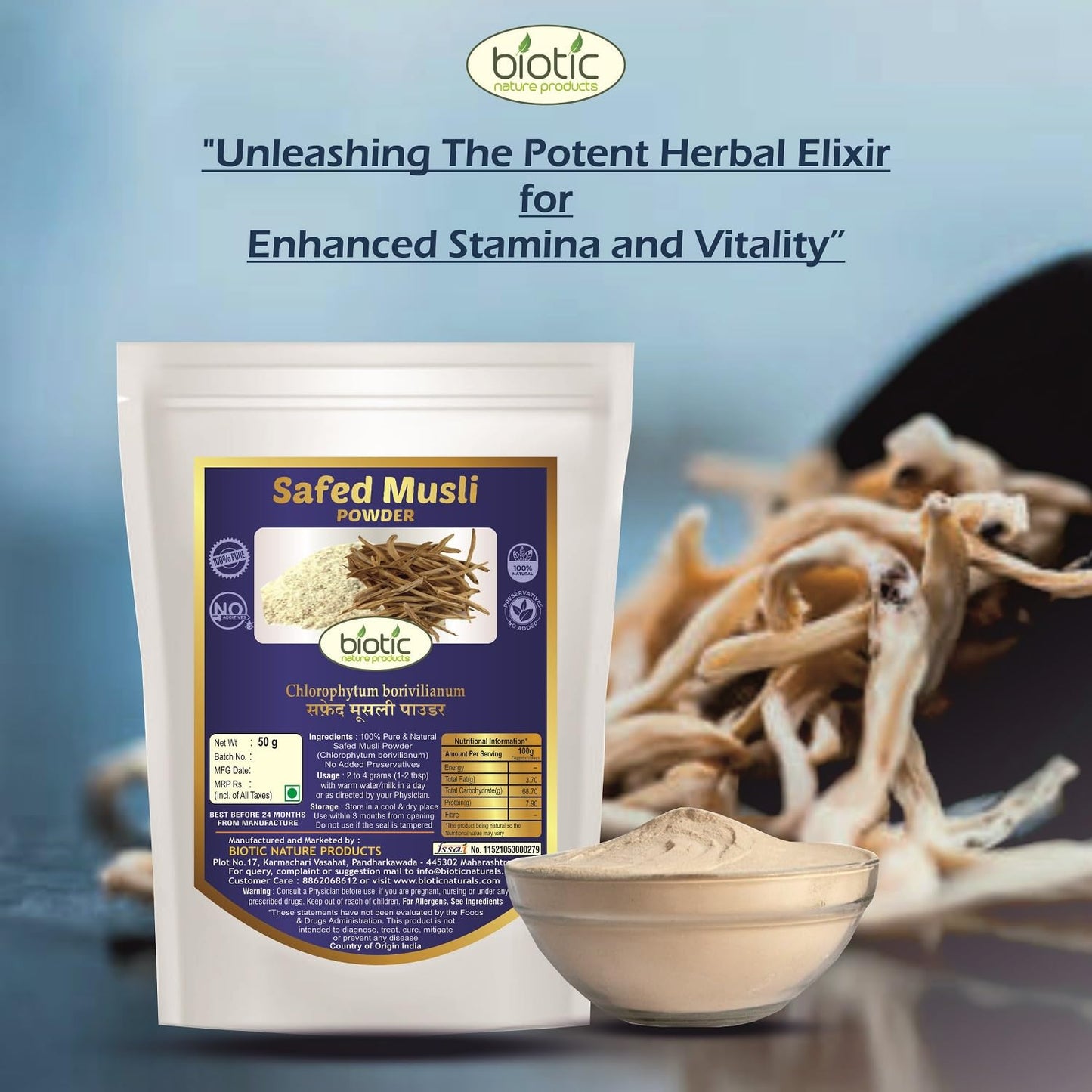 Biotic Safed Musli, Ashwagandha, Shatavari, Gokhru, Vidarikand & Kaunch Seed Powder - 300g (50g each) - görsel 2