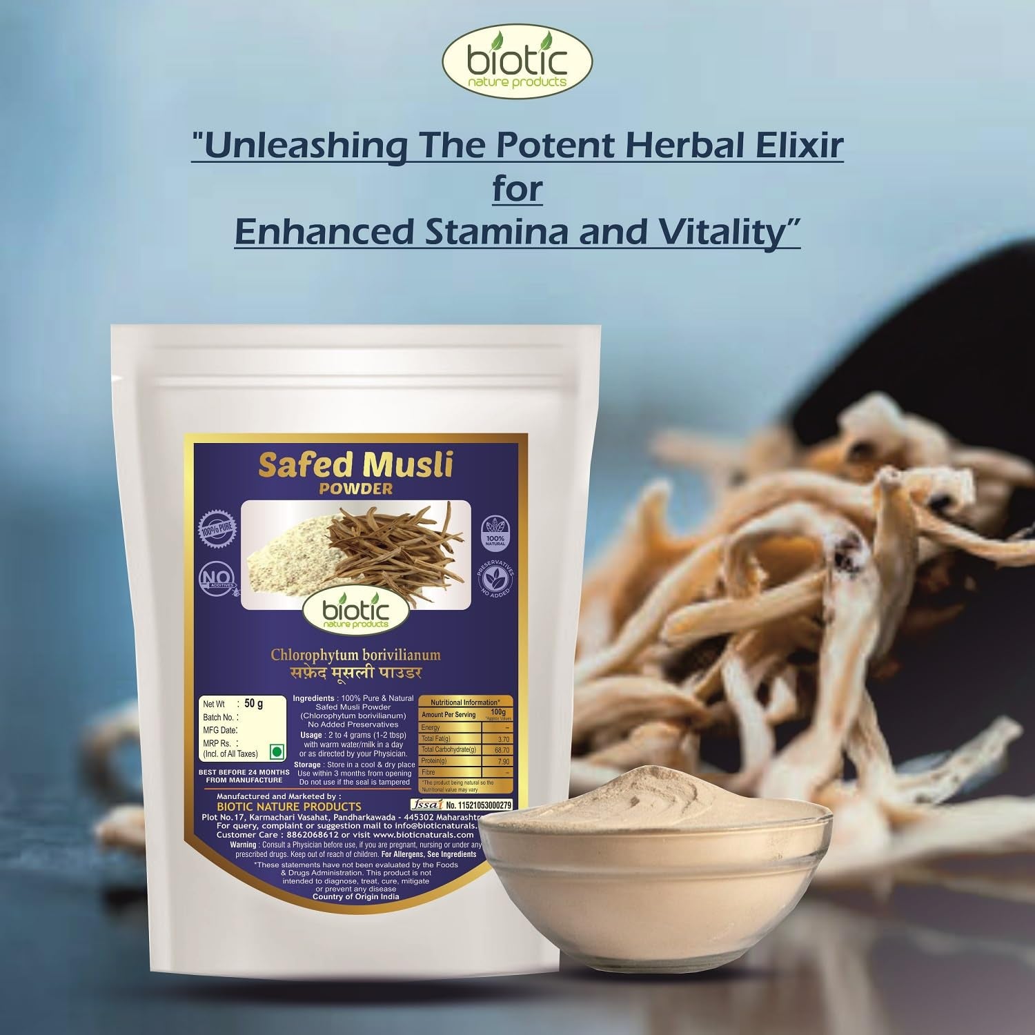 Biotic Safed Musli, Ashwagandha, Shatavari, Gokhru, Vidarikand & Kaunch Seed Powder - 300g (50g each) - görsel 2