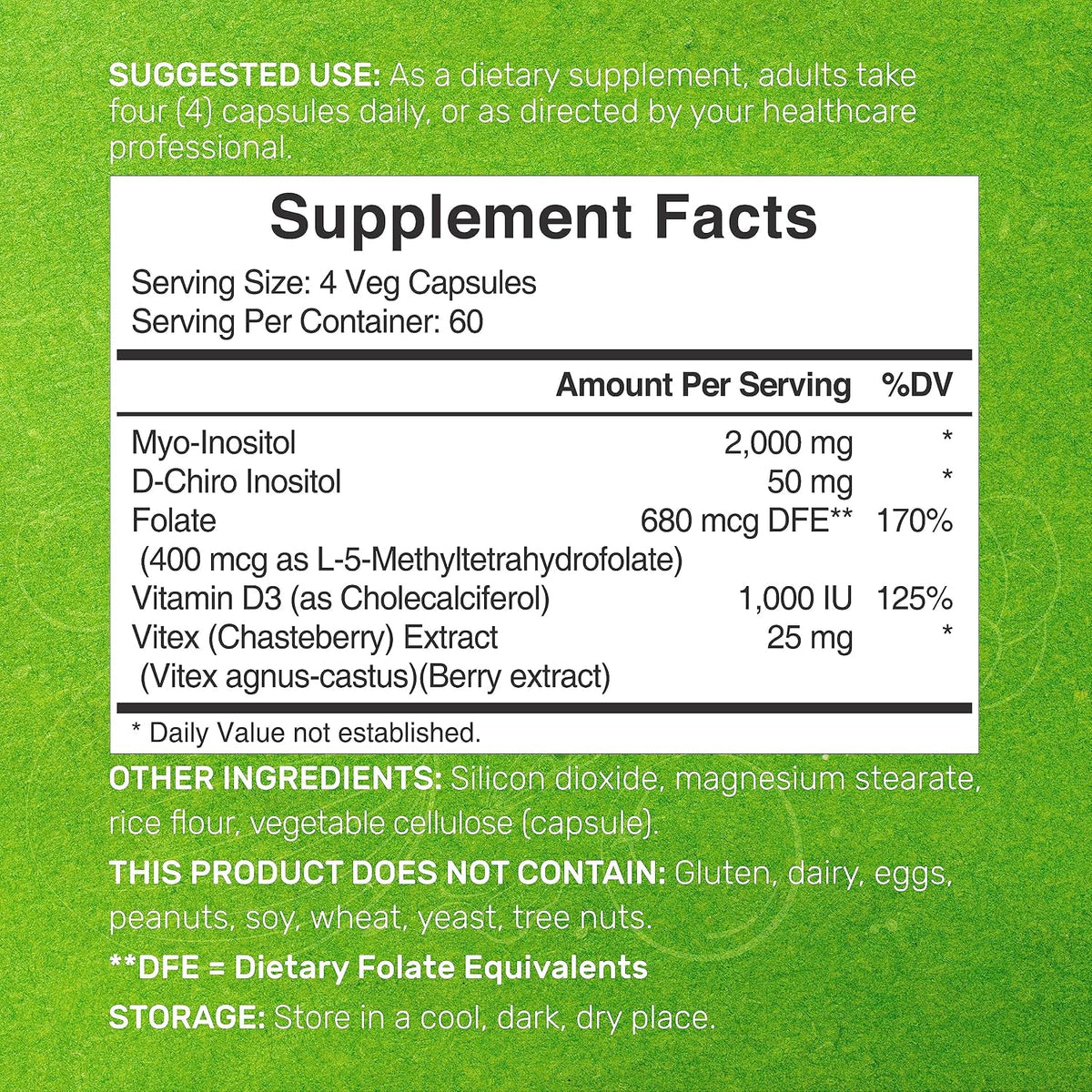 Myo-Inositol & D-Chiro Inositol Supplement for Women (40:1) | 2,050mg Per Serving | 240 Vegetarian Capsules | with Folate, – Image 2