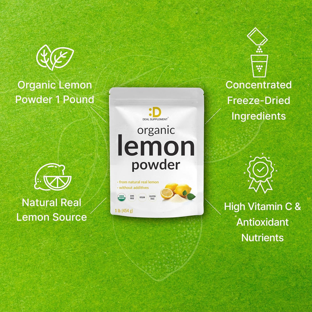 Organic Lemon Powder, 454g – Real Freeze-Dried Source – Rich in Essential Vitamin C – Natural Immune Support – Raw Lemon Juice Flavour & Aroma – Non-GMO, Filler Free, No Sugar - görsel 5
