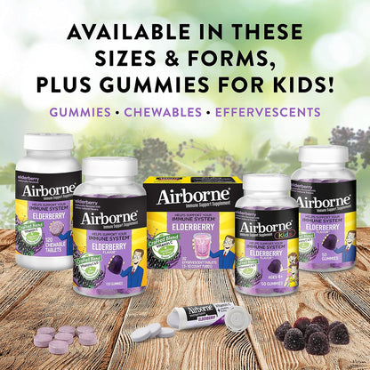 Airborne Elderberry + Zinc & Vitamin C Gummies for Adults, Immune Support, 60 Gummies