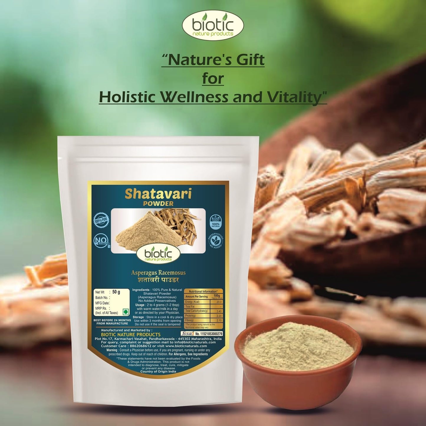 Biotic Safed Musli, Ashwagandha, Shatavari, Gokhru, Vidarikand & Kaunch Seed Powder - 300g (50g each) - görsel 4